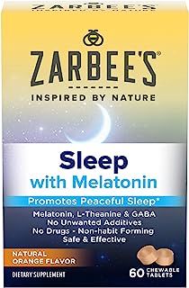 Book Cover Zarbee's Melatonin 5mg, L-Theanine + GABA Sleep Supplement to Promote Peaceful Sleep, Natural Orange Flavor, Chewable Tablets for Adults Age 12 Up, 60 Count