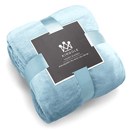 Book Cover Kingole Flannel Fleece Microfiber Throw Blanket, Luxury Light Blue King Size Lightweight Cozy Couch Bed Super Soft and Warm Plush Solid Color 350GSM (108 x 90 inches)
