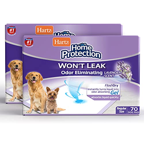 Hartz Home Protection Odor Eliminating Scented Dog Pads, Super Absorbent & Won’t Leak, Lavender Scent, Regular Size, 140 Count