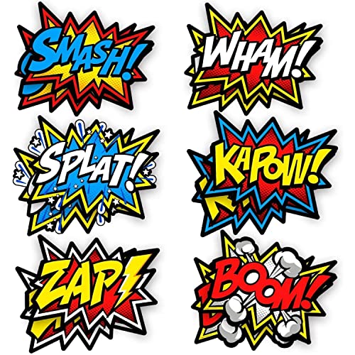 Bigtime Signs 12 pcs Super Heros Word Cutouts - Superhero Party Favors Birthday Party Supplies - Superhero Party Decorations Avengers Birthday Decorations - Marvel Party Decorations | 12"x 16"