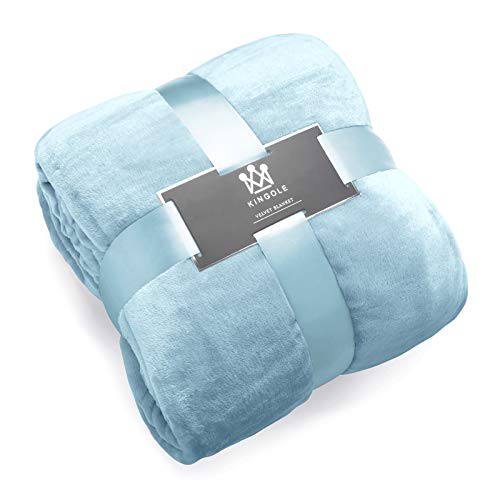 Book Cover Kingole Flannel Fleece Microfiber Throw Blanket, Luxury Light Blue Queen Size Lightweight Cozy Couch Bed Super Soft and Warm Plush Solid Color 350GSM (90 x 90 inches)
