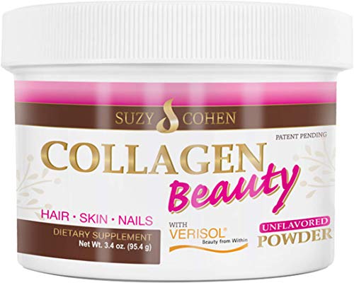 Collagen Beauty Powder By Suzy Cohen (3.4 oz) Anti Aging Hydrolyzed Protein Collagen Powder Type I and III for Supple Skin, Shiny Hair & Strong Nails- Unflavored Powder Drink with Verisol- Made in US