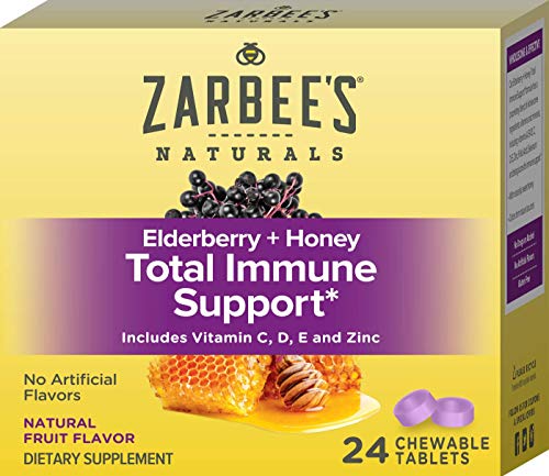 Zarbee's Adult Elderberry + Honey Total Immune Support Chewable Tablets, Natural Orange Flavor 24ct
