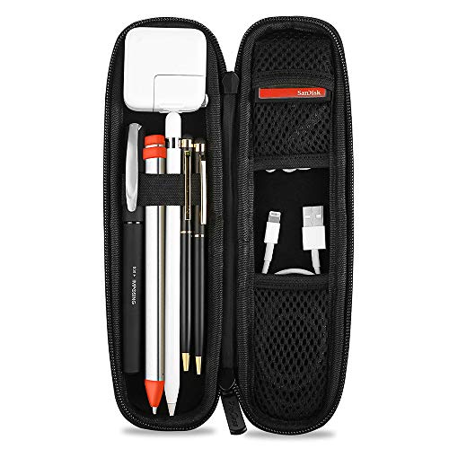 ProCase Holder Case for Apple Pencil, PU Leather Carrying Case Hard Eva Protective Pouch Sleeve Bag for iPad Pro 11 2018 12.9 10.5 9.7 Pencil/Galaxy Stylus/Surface Pen, with Mesh Pockets -Black