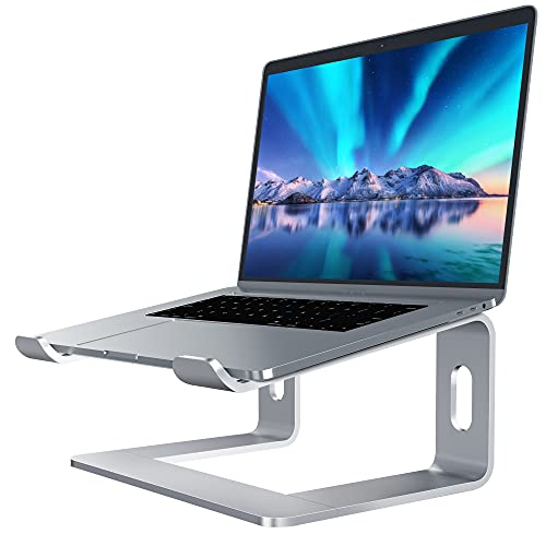 Book Cover Soundance Laptop Stand, Aluminum Computer Riser, Ergonomic Laptops Elevator for Desk, Metal Holder Compatible with 10 to 15.6 Inches Notebook Computer, Silver