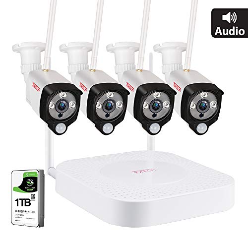 [Expandable 8CH] Wireless Security Camera System,Tonton 8CH 1080P NVR with 1TB HDD and 4PCS 2.0MP Outdoor Indoor Bullet IP Camera with PIR Sensor,Audio Record,Night Vision,P2P,Free App,Remote Viewing