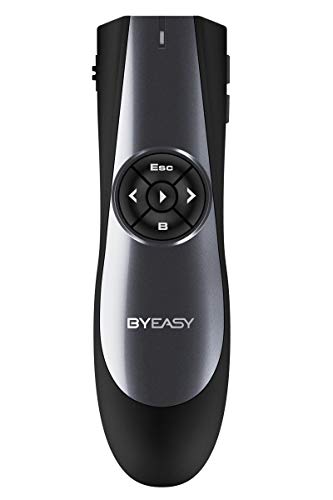 BYEASY Wireless Presenter, RF 2.4GHz Presentation Clicker Remote 100 FT, USB PowerPoint PPT Clicker with Red Laser Pointer, Volume Control for Google Slides- Black