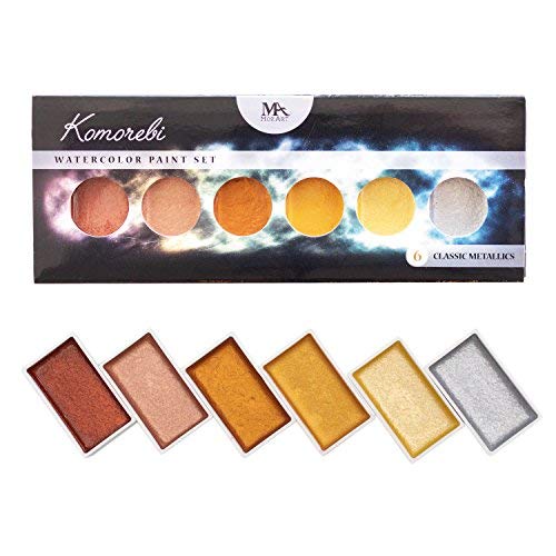 MozArt Supplies Set aquarelle métallique Komorebi, 6 couleurs étincelantes. Portable et léger, parfait pour les artistes et amateurs