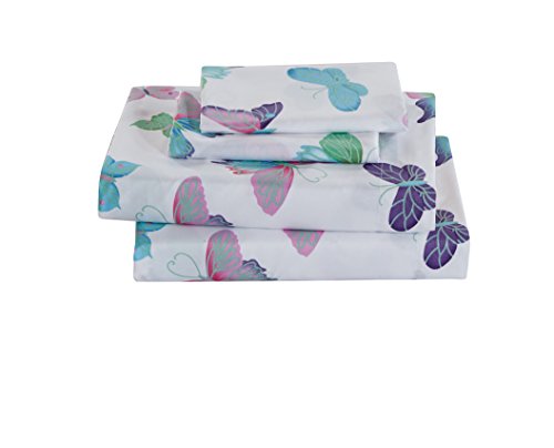 Mk Collection Sheet Set Butterfly Purple Pink Turquoise Green Flowers New (Full)