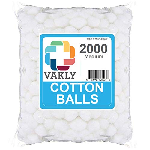 Cotton Balls [Pack of 2000] Medium Non-Sterile Absorbent 100% Cotton Prepping Balls for Make-Up, Nail Polish Removal, Applying Oil Lotion or Powder, Crafts