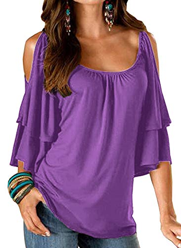 Uniboutique Women's Cold Shoulder Ruffle Sleeve Summer Loose Fit Tunic Top Shirt Blouse