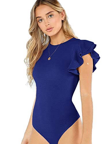 Romwe Women's Round Neck Layered Ruffle Short Sleeve Bodysuit