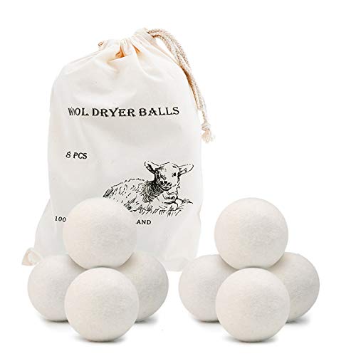 Wool Dryer Balls 8 Pack, OAMCEG 2.75‘’ Premium Reusable Natural Fabric Softener,Eco Laundry Balls,Wool Dryer Sheets,Clothes Dryer Balls - Reduces Clothing Wrinkles and Saves Drying Time