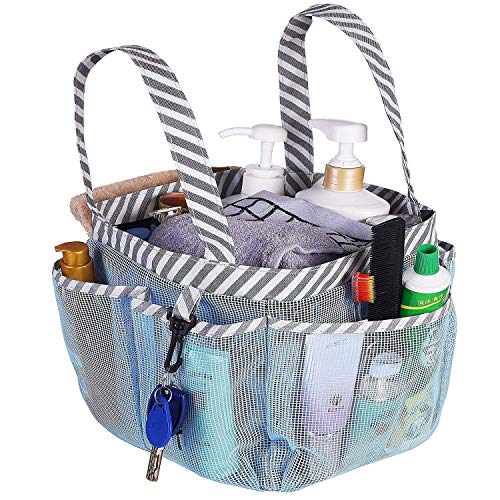 Book Cover Haundry Mesh Shower Caddy Tote, Portable College Dorm Shower Caddy Bag with 8 Large Pockets for Camping Gym Bathroom