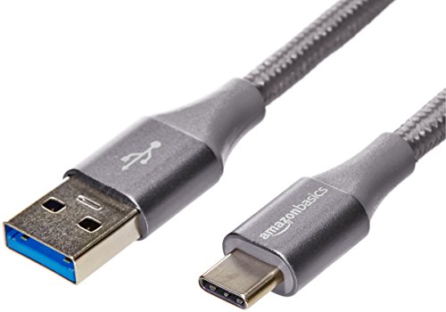 Amazon Basics Double Braided Nylon USB Type-C to Type-A 3.1 Gen 2 Charger Cable | 1 foot, Dark Gray