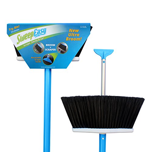 SweepEasy New Scrape and go Broom, as seen on Shark Tank! Duluxe, Upright Sweeping Broom with Scraper