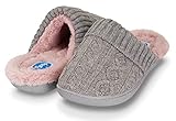Floopi Womens Indoor Outdoor Cozy Cable Knit Fur Lined Open Back Slipper W/Memory Foam (L, Grey/Purple-313)