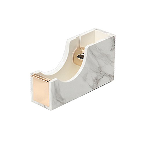 MEI YI TIAN White Marble Texture Desktop Adhesive Tape Dispenser Gold Tone 1" Metal Core Tape Holder for Office, Home, Schools Supplies (Marble Gold)