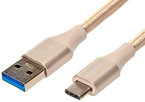 Amazon Basics Double Braided Nylon USB Type-C to Type-A 3.1 Gen 2 Charger Cable | 3 feet, Gold