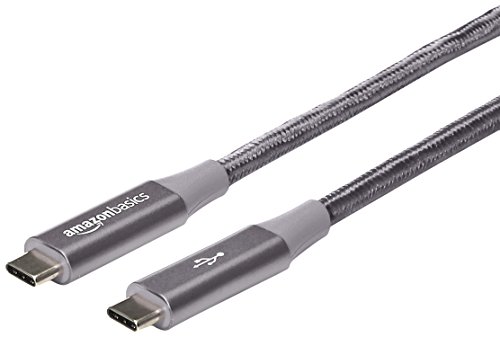 Amazon Basics Double Braided Nylon USB-C to USB-C 3.1 Gen 2 (10Gbps) Fast Charging Cable, 3A - 1-Foot, Dark Gray