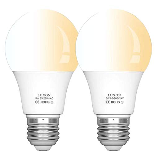 Motion Sensor Light Bulbs Dusk to Dawn 50w Equivalent Radar Motion Detector LED Bulb 2700K Soft White E26 Base 2-Pack by LUXON