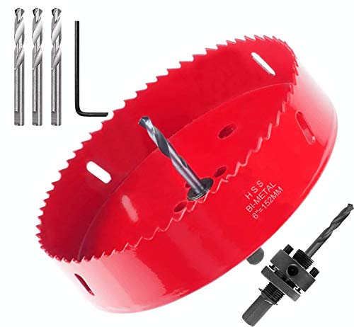 Acrux7 Cornhole Boards Hole Saw Blade, 6 inch (152mm) Corn Hole Drilling Cutter for Cornhole Game, Heavy Duty Steel Design(Red)