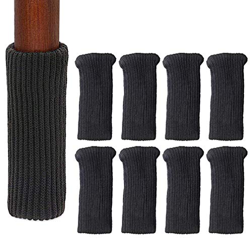 24 PCS Black Polyester Furniture Socks Maveek Chair Leg Floor Protector Chair Socks Elastic Wool Knit Floor Furniture Feet Covers Pads Knitting Socks Fit Furniture Leg Girth 1-1/2 to 2-1/4 inches