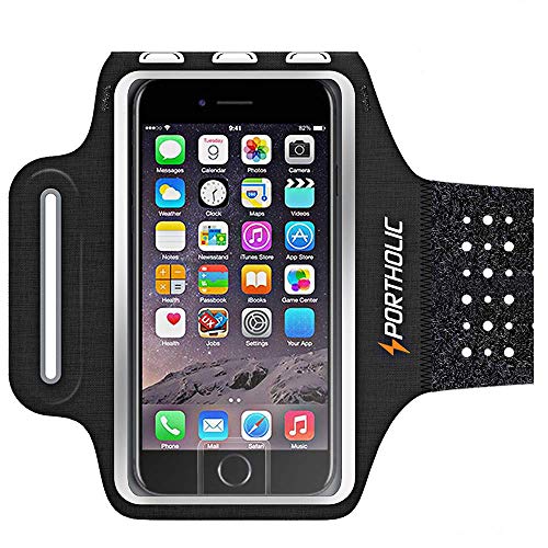 Book Cover Sweat Resistant Armband Fits iPhone Xs Max XR X 8 7 6/6s Plus PORTHOLIC Phone Running Sport Workout Case for Samsung Galaxy S9 + s8 s7 s6 Edge Note 8 5 LG G6 [Stretchy] Key Card Holder, 7-18 Inch Arm