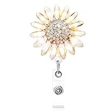Ascrafter Luxury Flower Retractable Badge Holder with Swivel Alligator Clip, Bling Rhinestones Badge Reel Clip On Name Card Holders
