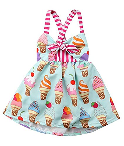 Toddler Girls Summer Ice Cream Print Princess Dress Strap Backless Dress Size 18-24 Months/Tag100 (Colour)