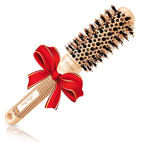 Brazilian Blow out Round HairBrush with Natural Boar Bristles for Blow drying (1.7" Gold) - A Professional Styling Brush for Frizz Free Healthy Smooth Hair- Recommended by Salon Hairdressers