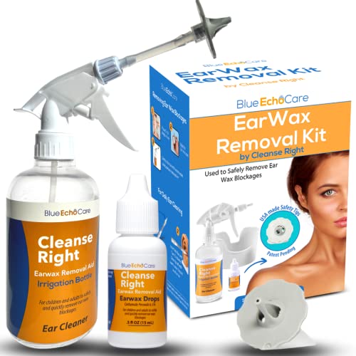 Cleanse Right - Ear Wax Removal Kit- Carbamide Peroxide Ear Drops, Irrigation Spray Bottle and USA Made Reusable, Dishwasher Friendly Safety Tip - Easy to Use - Cleaner Tool to Remove Ear Blockage - Package May Vary