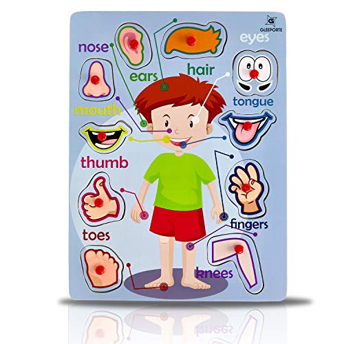 Book Cover Gleeporte Wooden Peg Puzzle, My Body - Outside - Learning Educational Pegged Puzzle for Toddler & Kids (10 pcs)