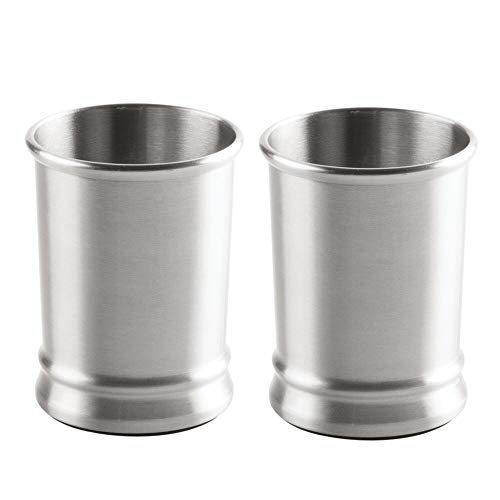 Book Cover mDesign Modern Round Metal Tumbler Cup for Bathroom Vanity Countertops for Rinsing, Drinking, Storing Dental Accessories and Organizing Makeup Brushes, Eye Liners - 2 Pack - Brushed