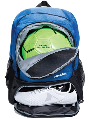 Athletico Youth Football Bag - Football Backpack & Bags for Basketball, Volleyball & Football | For Kids, Youth, Boys, Girls | Includes Separate Cleat and Ball Compartments (Blue)