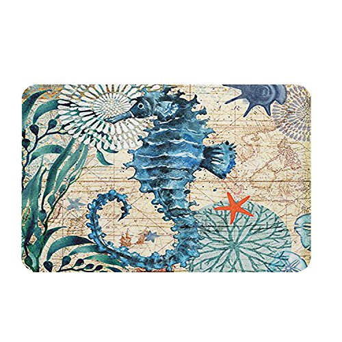 Econie Sea Horse Door Mat Ocean Animal Home Bathroom Bath Shower Bedroom Mat Toilet Floor Door Mat 15.7X23.6 IN (02)