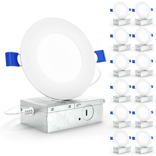 Sunco 12 Pack 4 Inch Ultra Thin LED Recessed Ceiling Lights Slim 2700K Soft White, Dimmable, 10W, Wafer Thin, Canless with Junction Box - Energy Star.