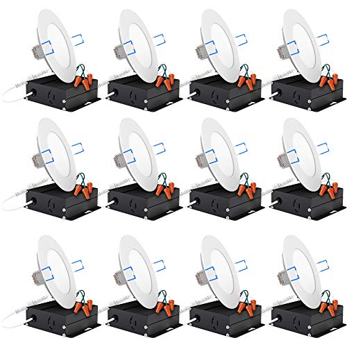 Sunco Lighting 12 Pack 4 Inch Slim LED Downlight with Junction Box,10W=60W, 650 LM, Dimmable, 3000K Warm White, Recessed Jbox Fixture, Simple Retrofit Installation - ETL & Energy Star