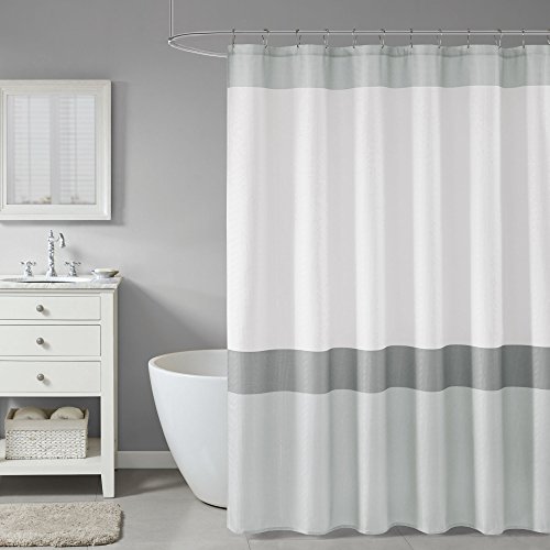 Book Cover Comfort Spaces Bathroom Curtain Modern Water Repellent-Gray Color Block Waffle Printed Polyester Shower Curtain-72 x 72