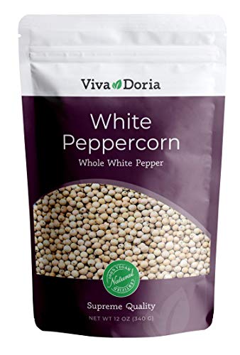Book Cover Viva Doria White Peppercorn, Whole White Pepper, 12 Oz For Grinder Refill