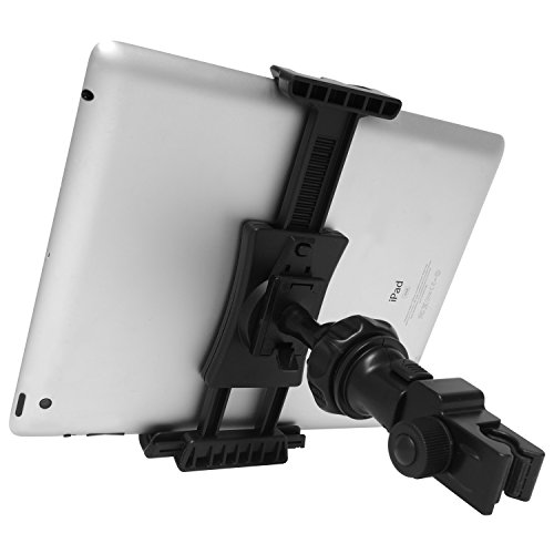 Macally Phone or Tablet Holder for Mic Stand - Great for Music Stands and Microphone Boom Poles - 360Â° Rotating iPad Music Stand with C Clamp and Quick Release - Fits Devices Between 3.5â€ to 8â€ Wide