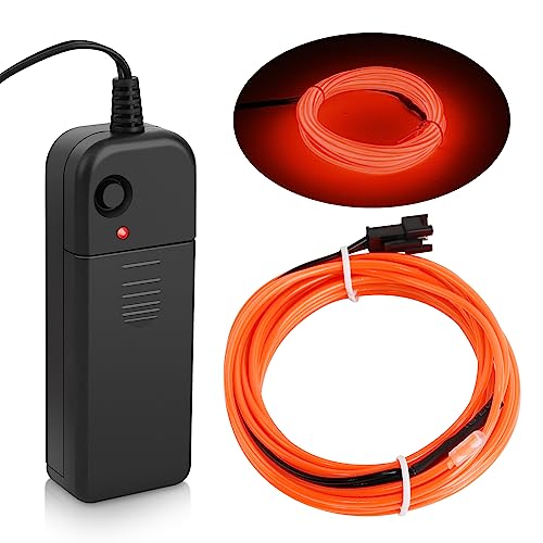 ZITRADES EL Wire Red Neon Lights 15ft, 4 Modes Portable Neon Glowing Wire with Battery Pack for DIY Party Decoration(15ft, Red)