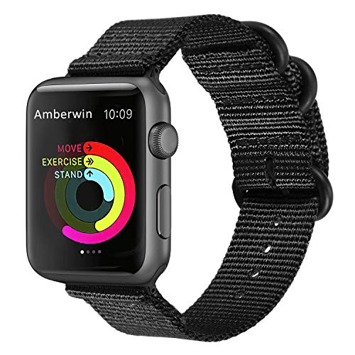 Amberwin Compatible for Apple Watch Band 44mm 42mm 40mm 38mm, Nylon NATO iWatch Band Replacement Strap for Apple Watch SE Series 6/5/4/3/2/1