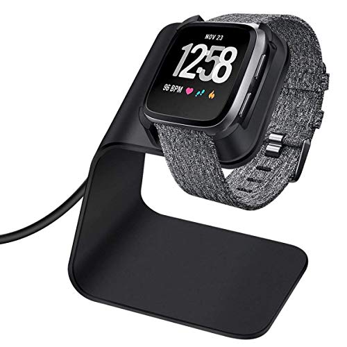 CAVN Charger Dock Compatible with Fitbit Versa/Versa Lite (Not for Versa 2), Premium Aluminum Charging Cable Cord Station Cradle Base Attached 4.2ft USB Stand Cable Smartwatch Accessories (Black)