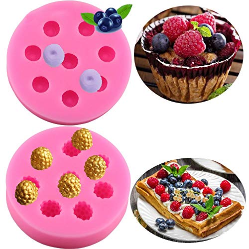 2-Pack Small Size Blueberry & Raspberry Fondant Molds - MoldFun Berry Silicone Mould for Gum Paste, Cupcake Decorating, Chocolate, Candy, Gummy (Pink/White)