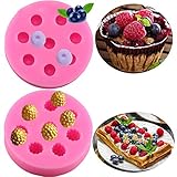 2-Pack Small Size Blueberry & Raspberry Fondant Molds - MoldFun Berry Silicone Mould for Gum Paste, Cupcake Decorating, Chocolate, Candy, Gummy (Pink/White)