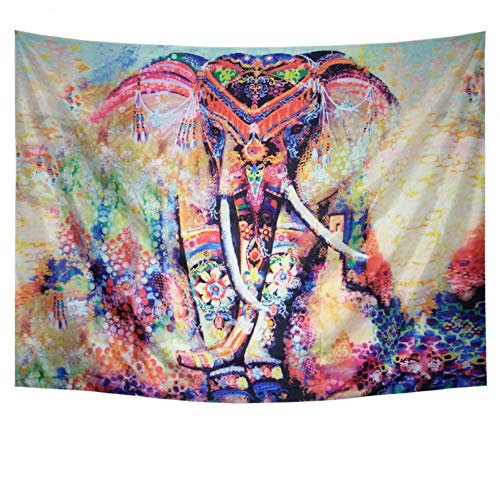 Amhokhui Tapestry Watercolor Elephant Tapestry Flower Psychedelic Wall Tapestry Indian Bohemian Tapestries Colorful Hippie Hippy Elephant Wall Hanging for Bedroom Living Room Dorms