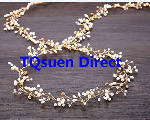 Tsuen Bridal Hair Vines Crystals Wedding Headpieces, 20 Inches Handmade Crystal Pearl Wedding Evening Party Headpiece Head Band Bride Wedding Hair Accessories for Bridesmaid and Flowergirls, Gold