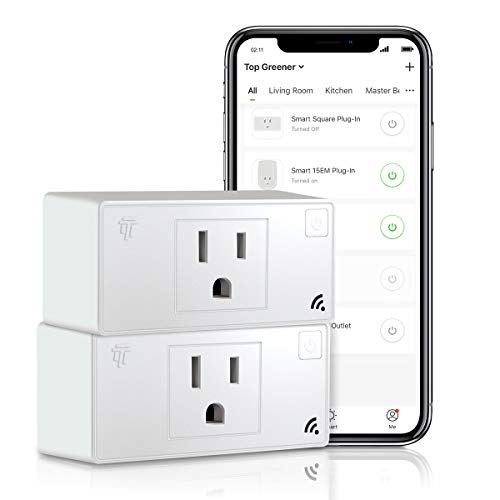 TOPGREENER Smart Mini Wi-Fi Plug with Energy Monitoring, Mini Smart Outlet, Control Lights and Appliances from Anywhere, No Hub Required, Works with Alexa and Google Assistant, TGWF115PQM, 2-Pack