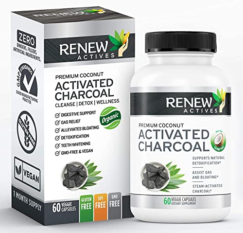 Extra Strength Activated Charcoal Pills Capsules Made from Natural Organic Coconut :: 60 ct. for Digestive Support and Teeth Whitening : Made in The USA with No Artificial Ingredients